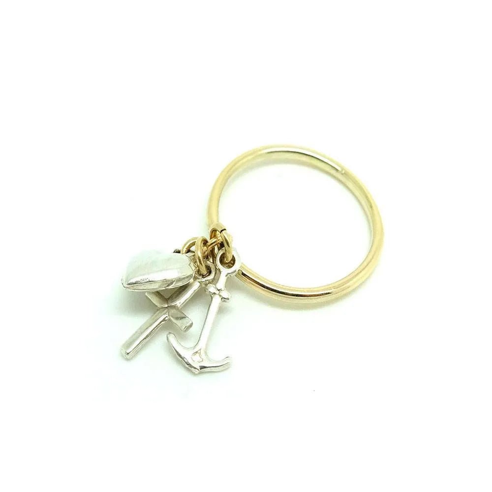 Vintage 1970s Heart, Anchor, Cross 9ct Gold Ring – Mayveda Jewelry