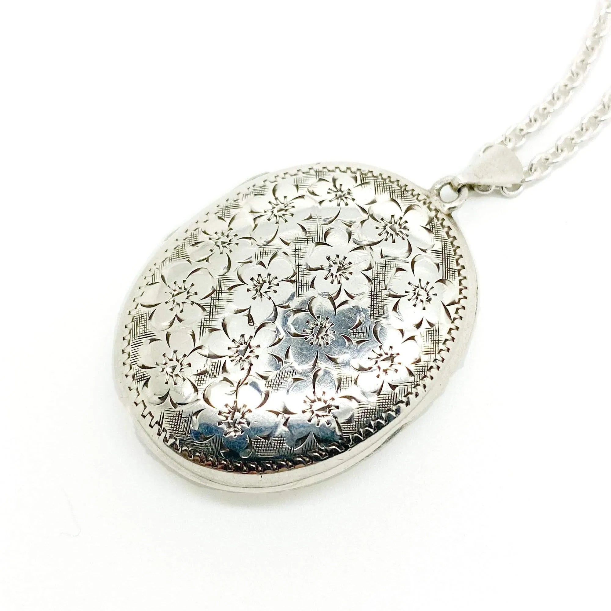 Vintage 1970s Large Oval Silver Locket Necklace, view 7