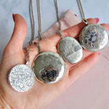 Vintage 1970s Large Round Silver Engraved Locket Necklace