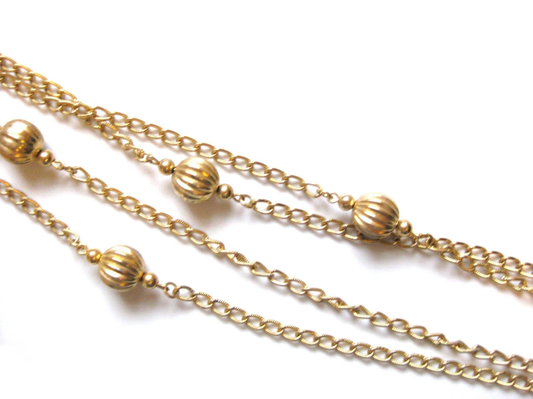 Vintage 1970s Long Gold Tone Tassel Necklace, view 2