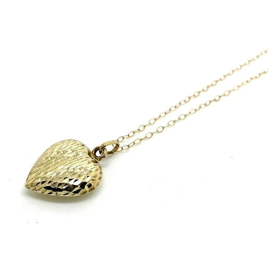 Vintage 1970s Puffed 9ct Gold Heart Necklace