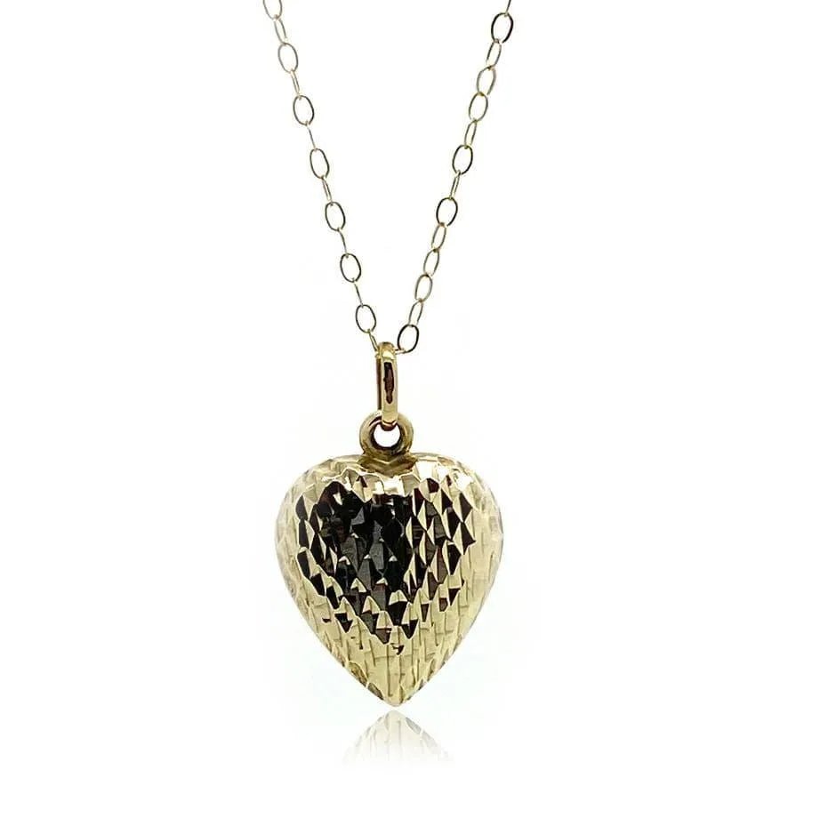 Vintage 1970s Puffed 9ct Gold Heart Necklace