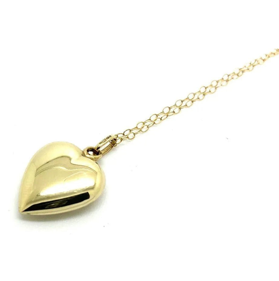Vintage 1970s Puffed 9ct Gold Heart Necklace