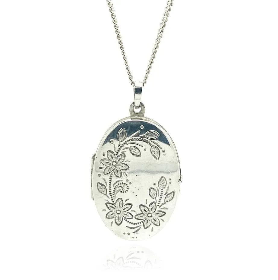 Collier médaillon fleur en argent vintage des années 1970 , view 6