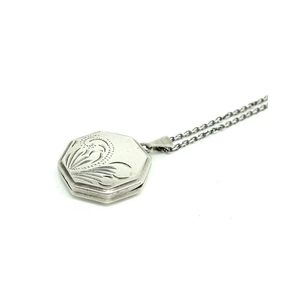 Vintage 1970's Silver Octagon Locket Necklace, view 6
