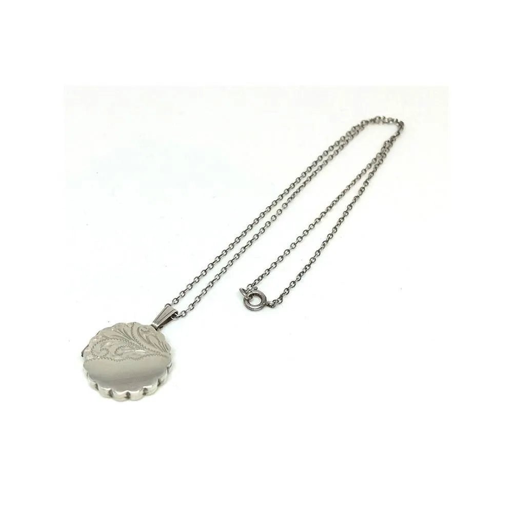 Vintage 1970's Sterling Silver Scalloped Round Locket Pendant, view 4