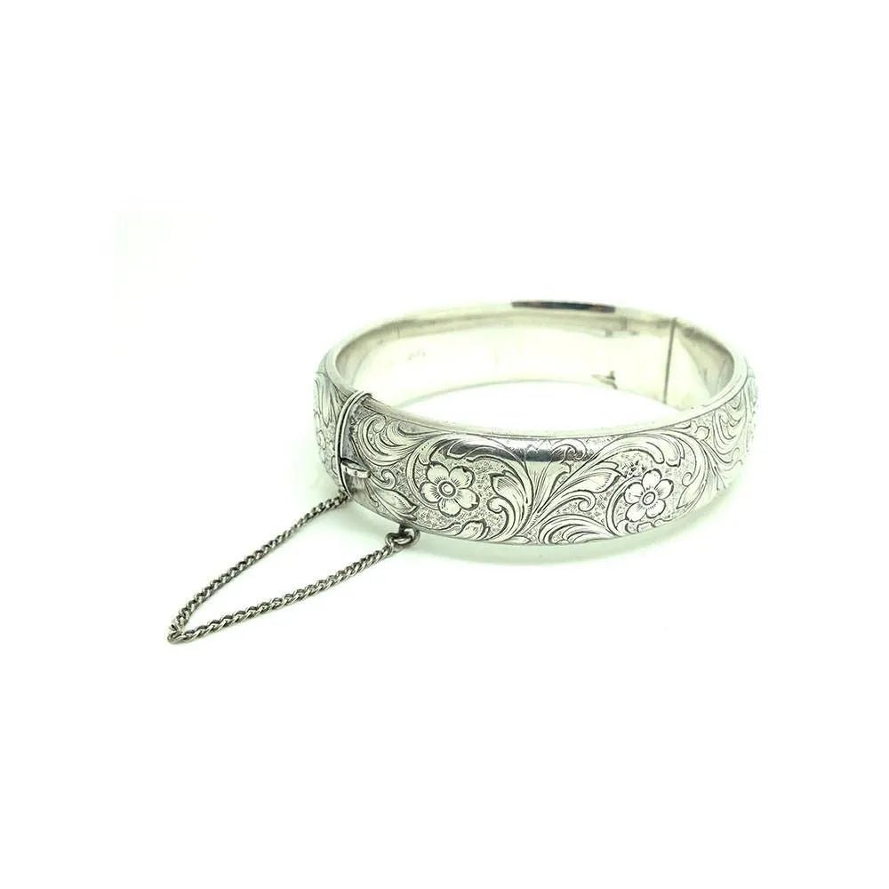 Vintage 1972 Sterling Silver Engraved Bangle Bracelet
