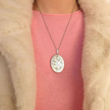 Vintage 1978 Large Silver Floral Locket Necklace