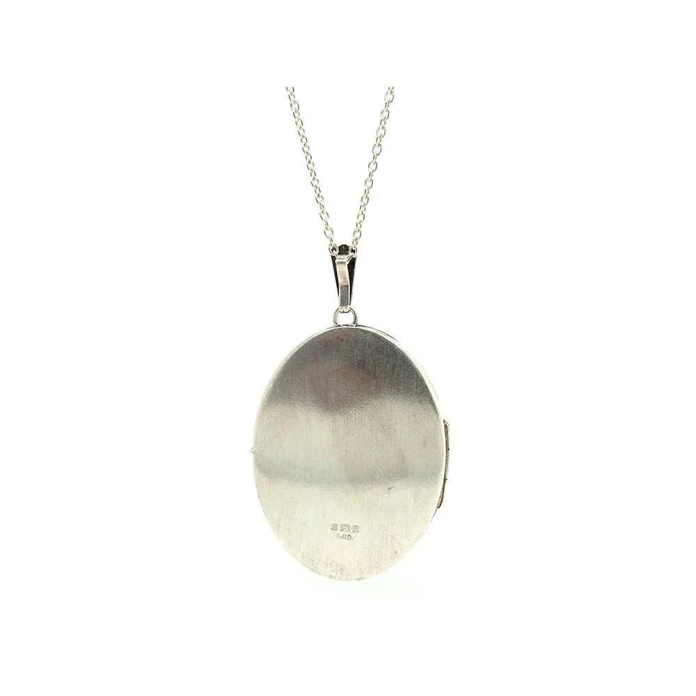 Vintage 1978 Large Silver Floral Locket Necklace, view 3