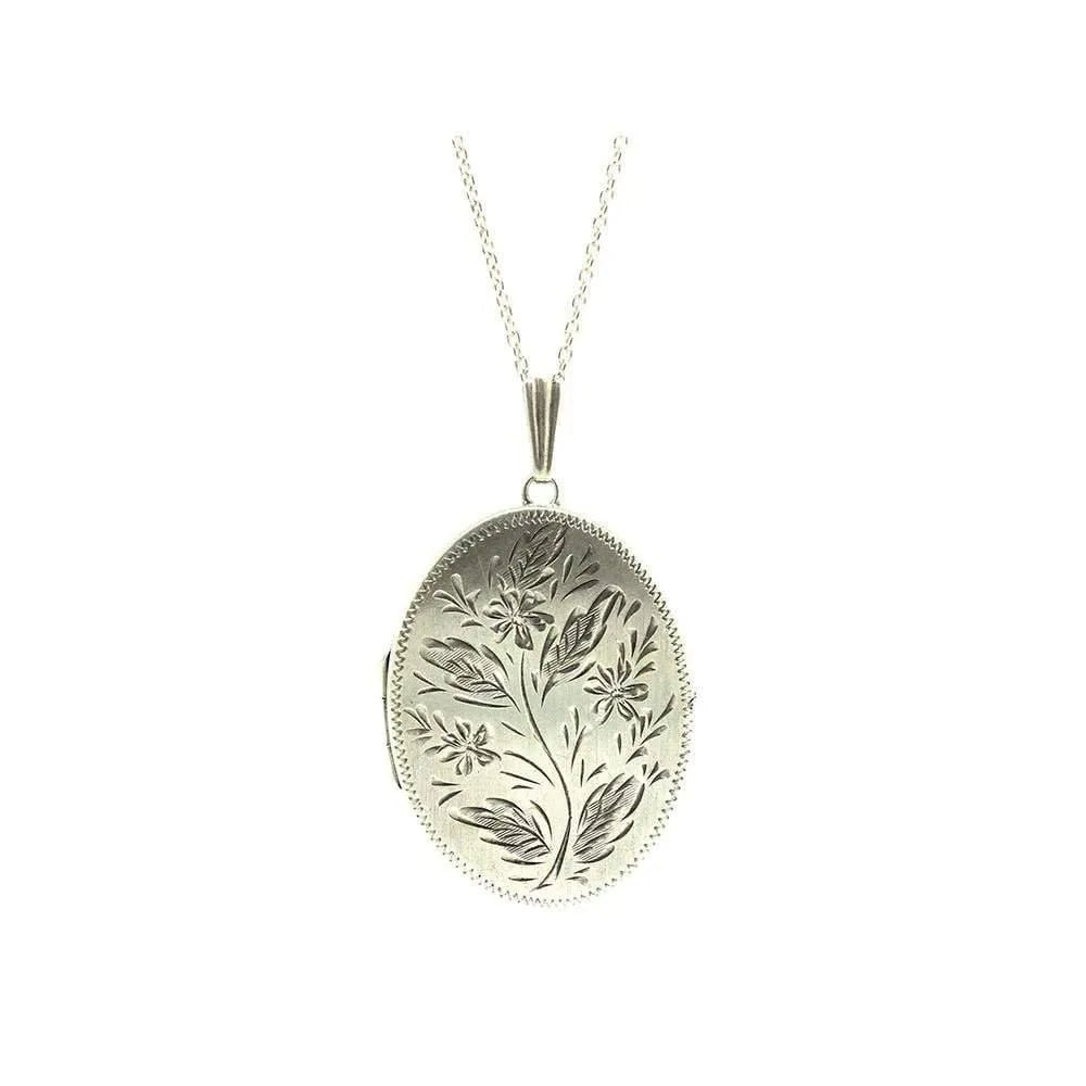Vintage 1978 Large Silver Floral Locket Necklace