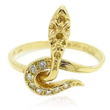 Vintage 1980s 18ct Gold Diamond Snake Ring