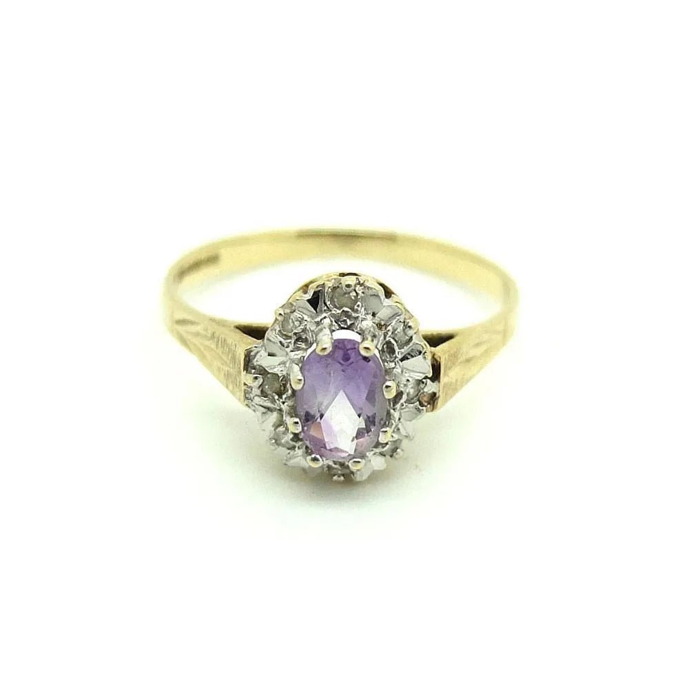 Vintage 1980s Amethyst & Diamond 9ct Gold Ring, view 3