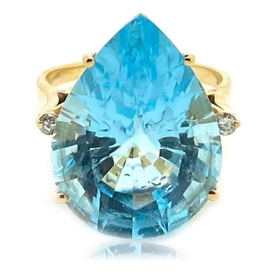 Vintage 1980s Clyde Duneier 14ct Pear Cut Blue Topaz Diamond Ring