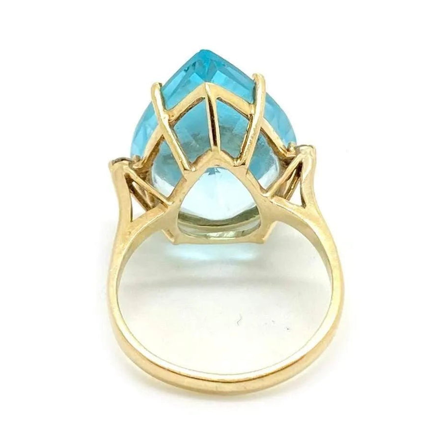 Vintage 1980s Clyde Duneier 14ct Pear Cut Blue Topaz Diamond Ring