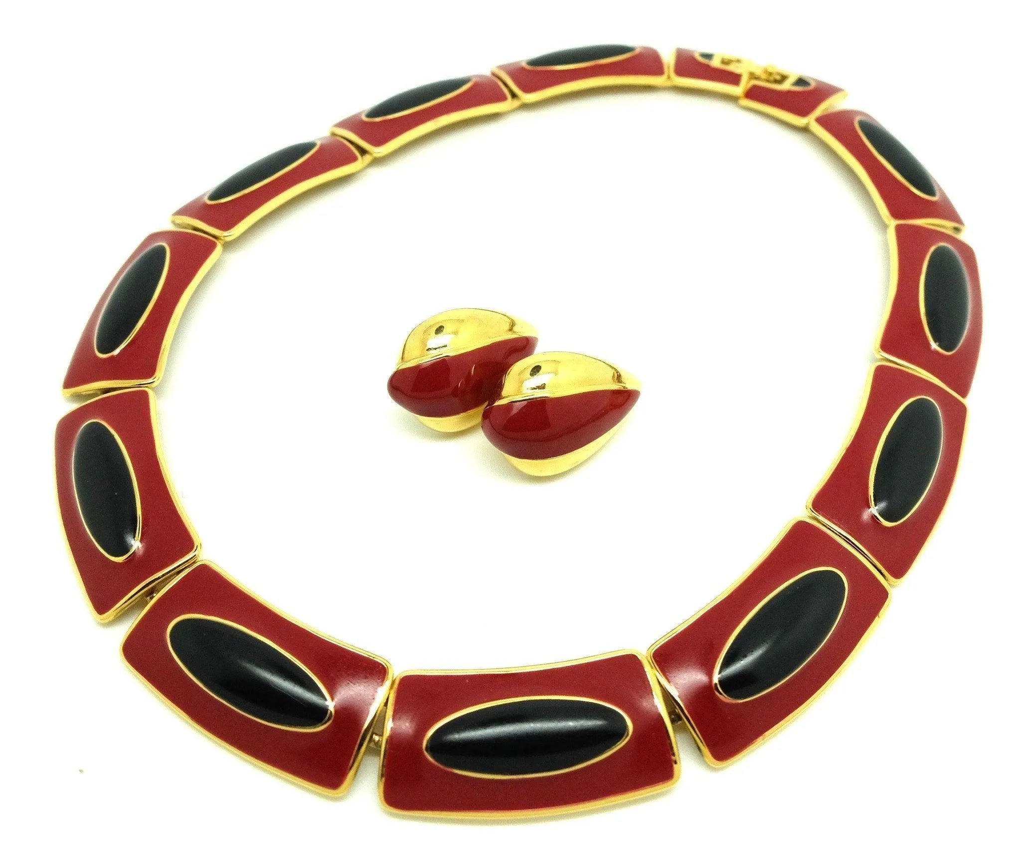 Vintage 1980s Designer Monet Enamel Necklace & Earring Set, view 5