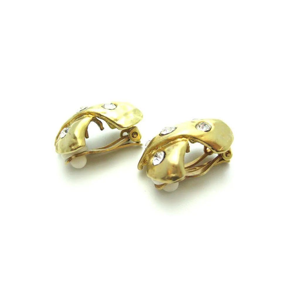 Vintage 1980's Gold Diamante Cross Earrings, view 5