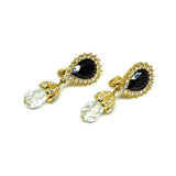 Vintage 1980s Monet Black Glass Clip Diamante Earrings