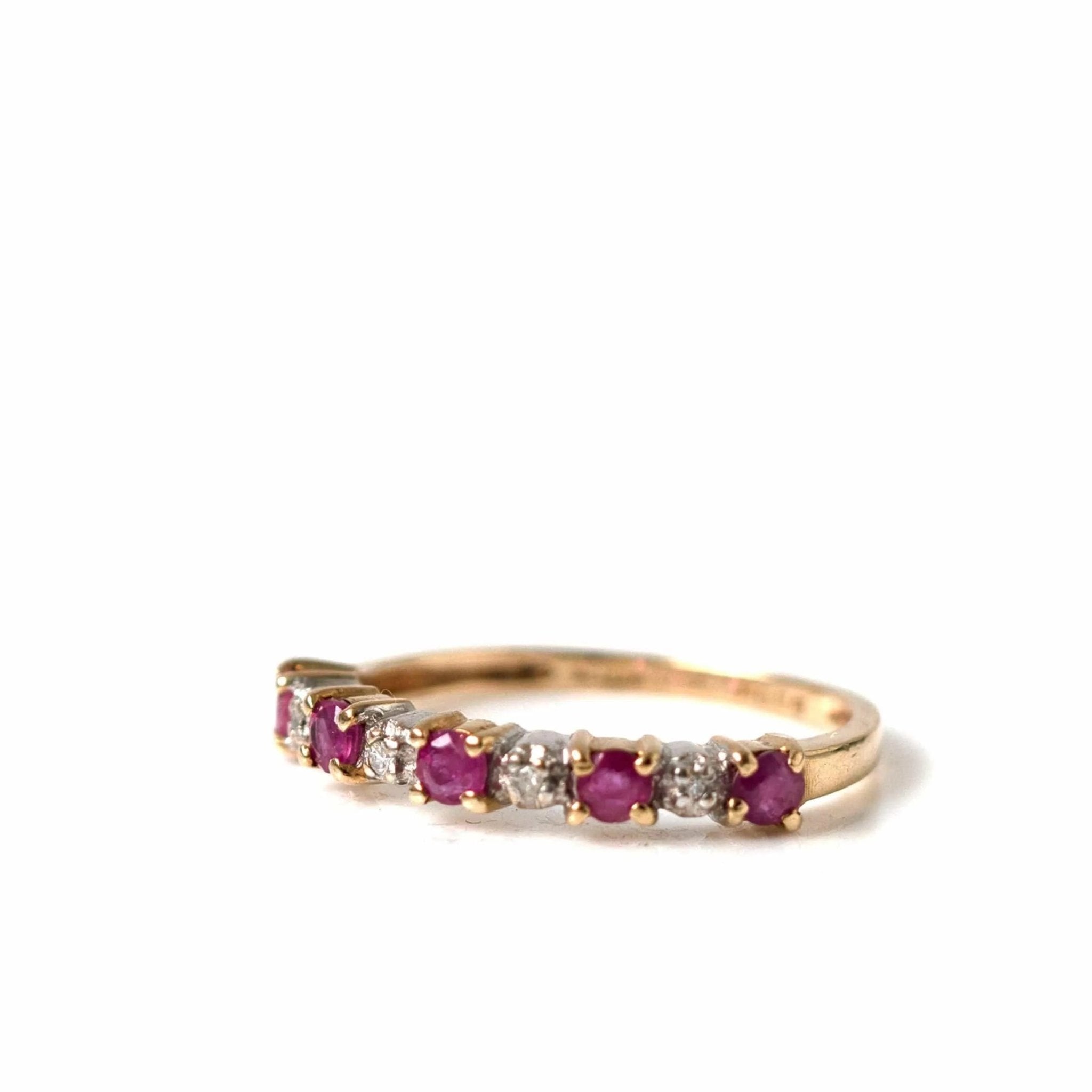 Bague en or 9 carats avec rubis et diamants vintage des années 1980