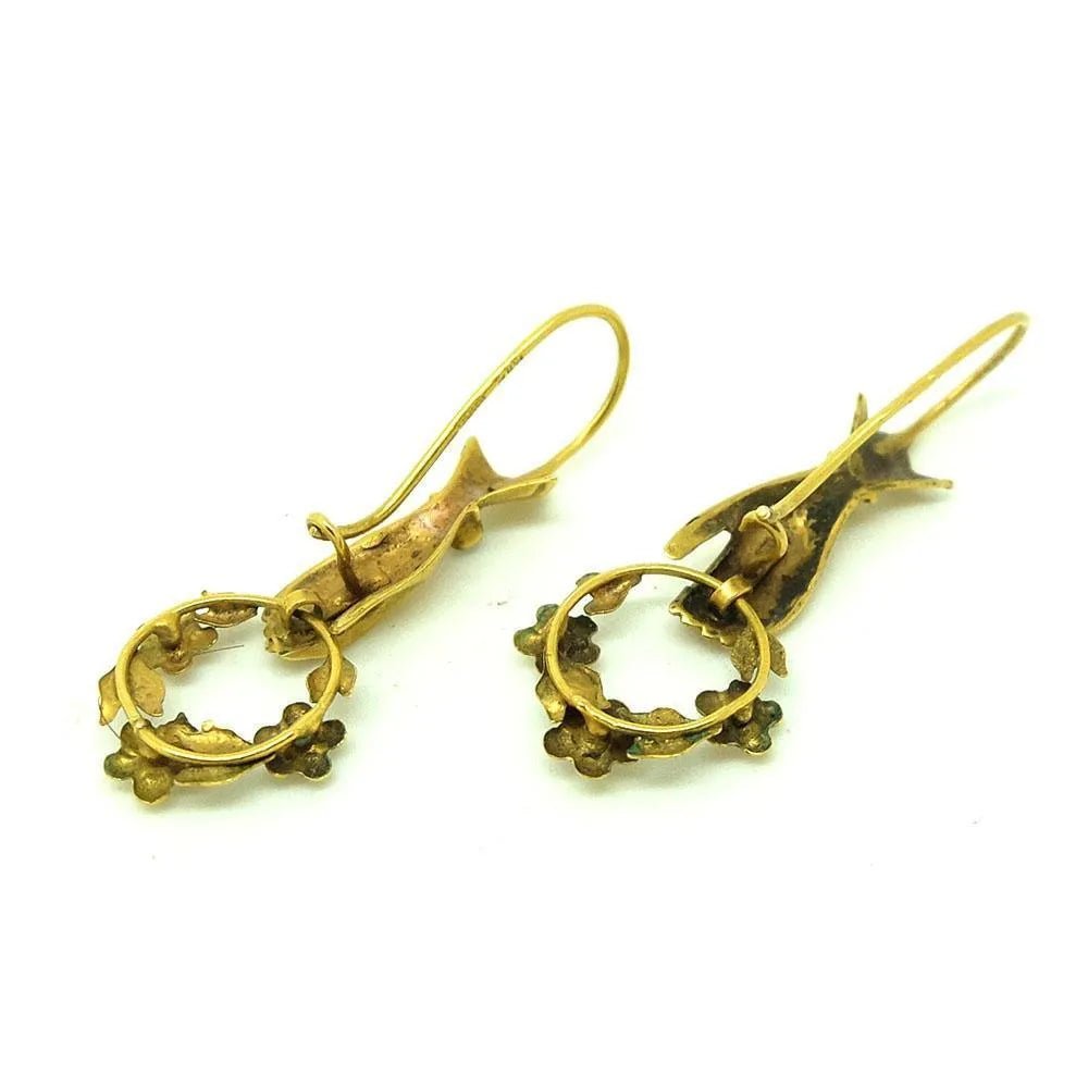 Vintage 1989 estilo victoriano 9ct oro mano pendientes colgantes, view 7