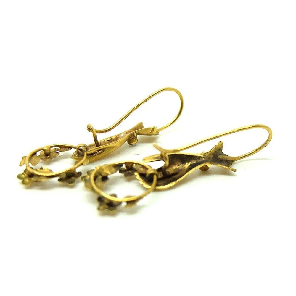Vintage 1989 estilo victoriano 9ct oro mano pendientes colgantes, view 6