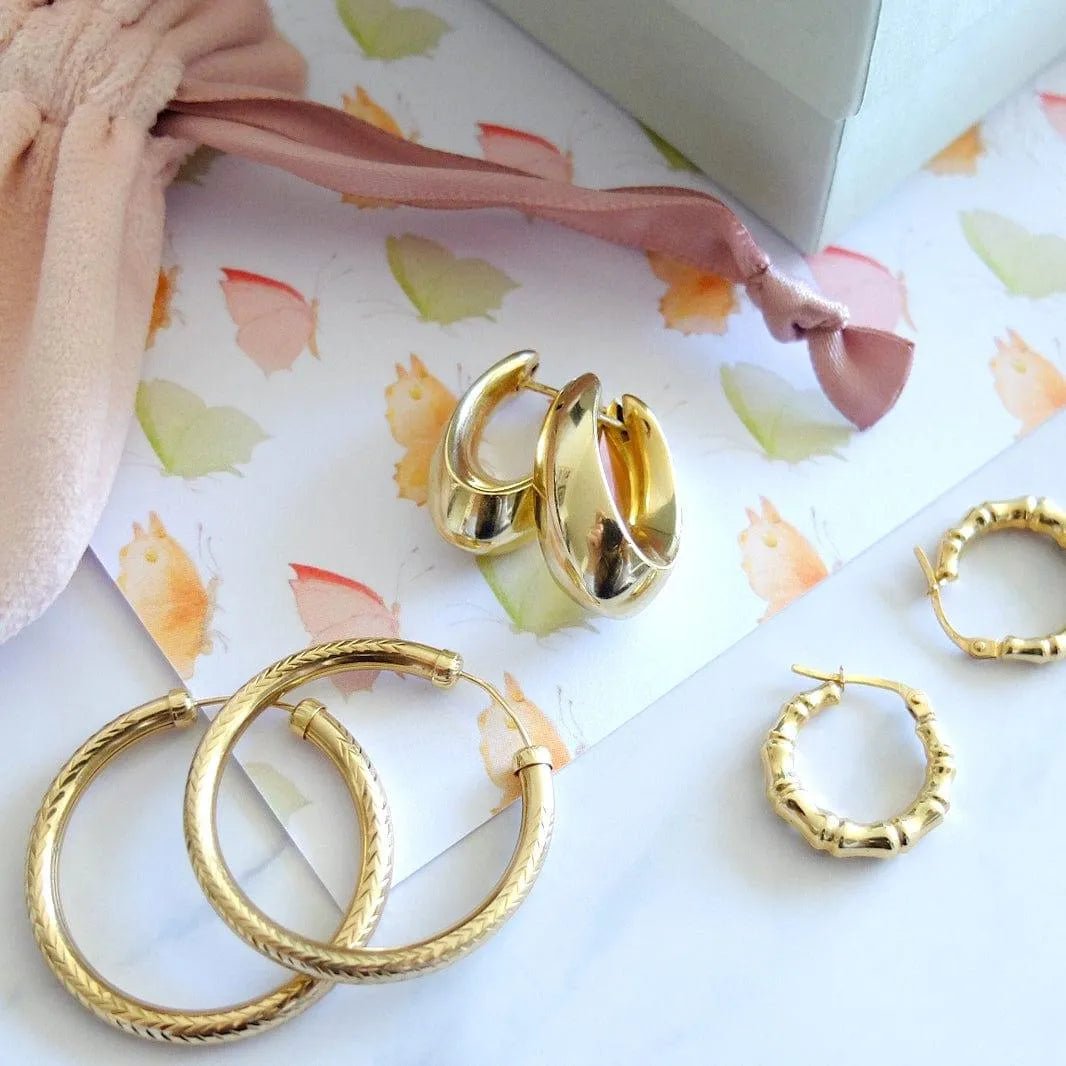 Vintage 1990s 9ct Gold Hoop Drop Earrings, view 5