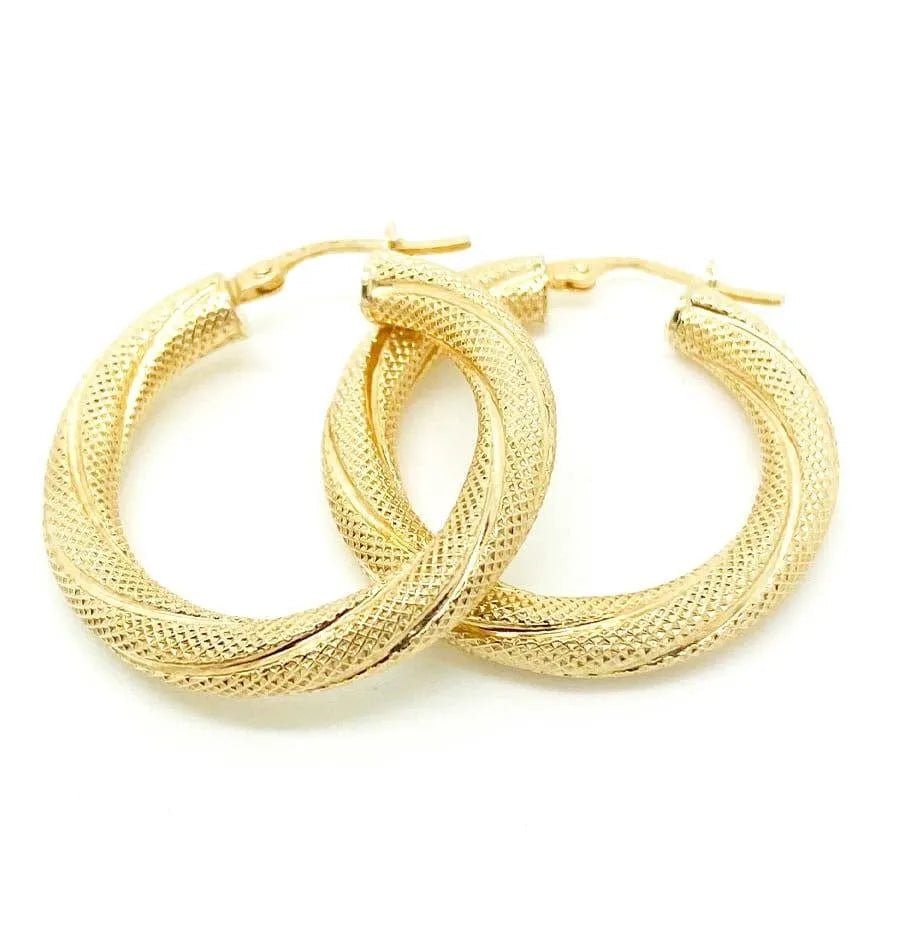 Vintage 1990s 9ct Large Textured Creole Hoop Earrings, view 5