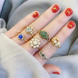 Vintage 1990s Green Turquoise 9ct Gold Ring
