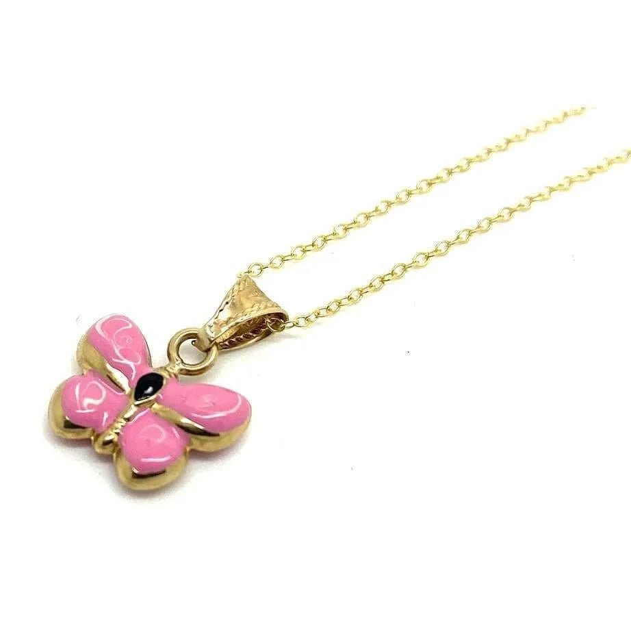 Vintage 1990s Pink Enamel Butterfly Charm Necklace, view 3