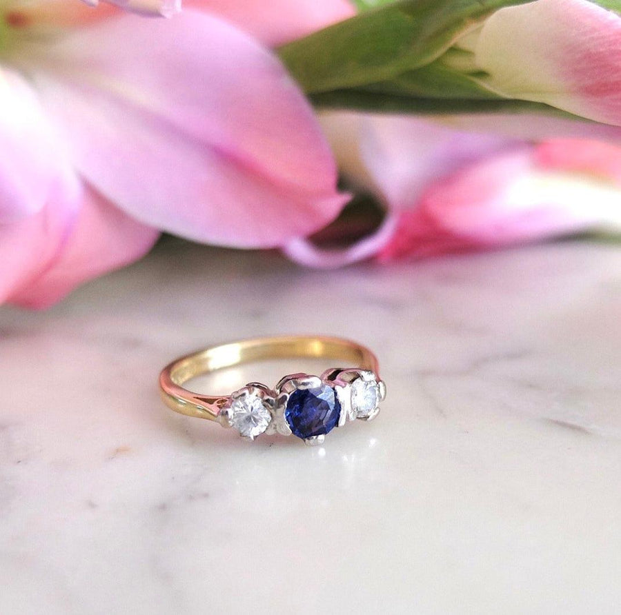 Vintage 1990s Sapphire & Diamond 18ct Gold Ring