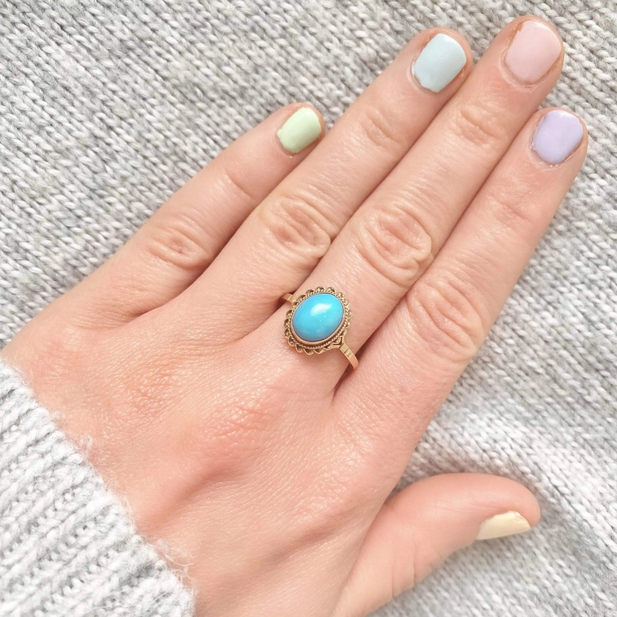 Vintage 1990s Turquoise 9ct Gold Ring, view 2