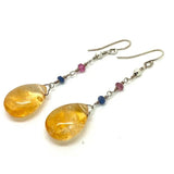 Vintage 2000 Citrine Sapphire Silver Drop Earrings