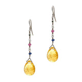 Vintage 2000 Citrine Sapphire Silver Drop Earrings