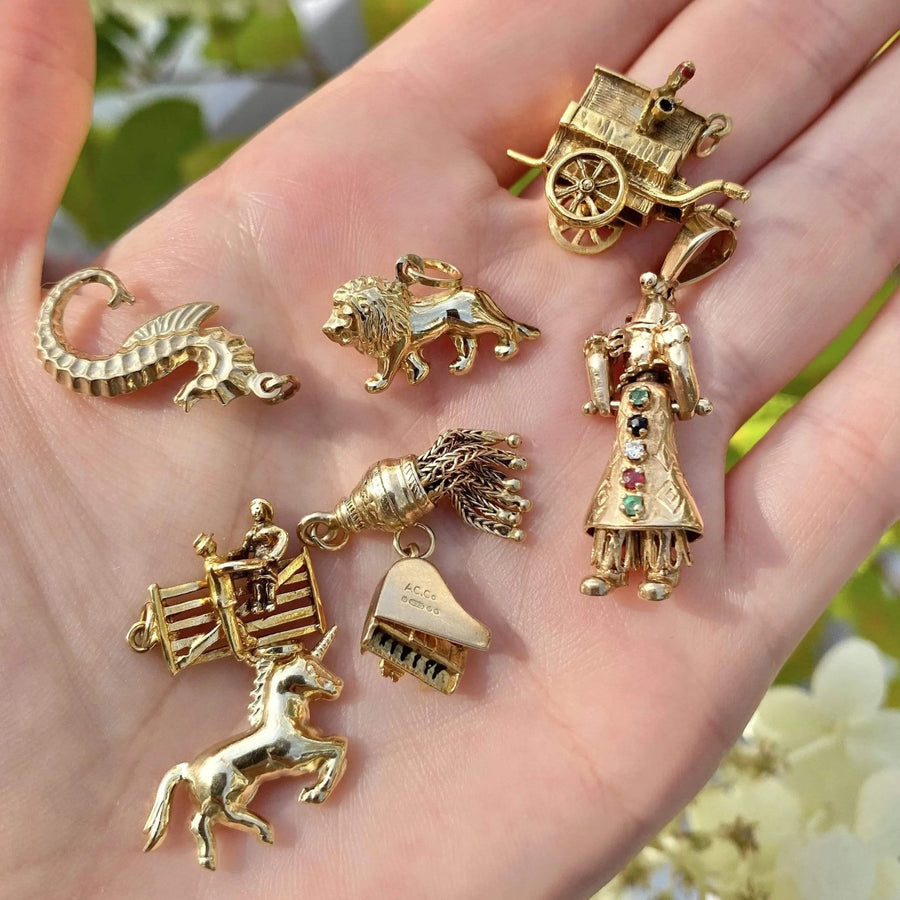 Vintage 9ct Gold 1960s Organ Grinder's Monkey Charm Necklace