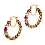 Vintage 9ct Gold Red Paste Hoop Earrings