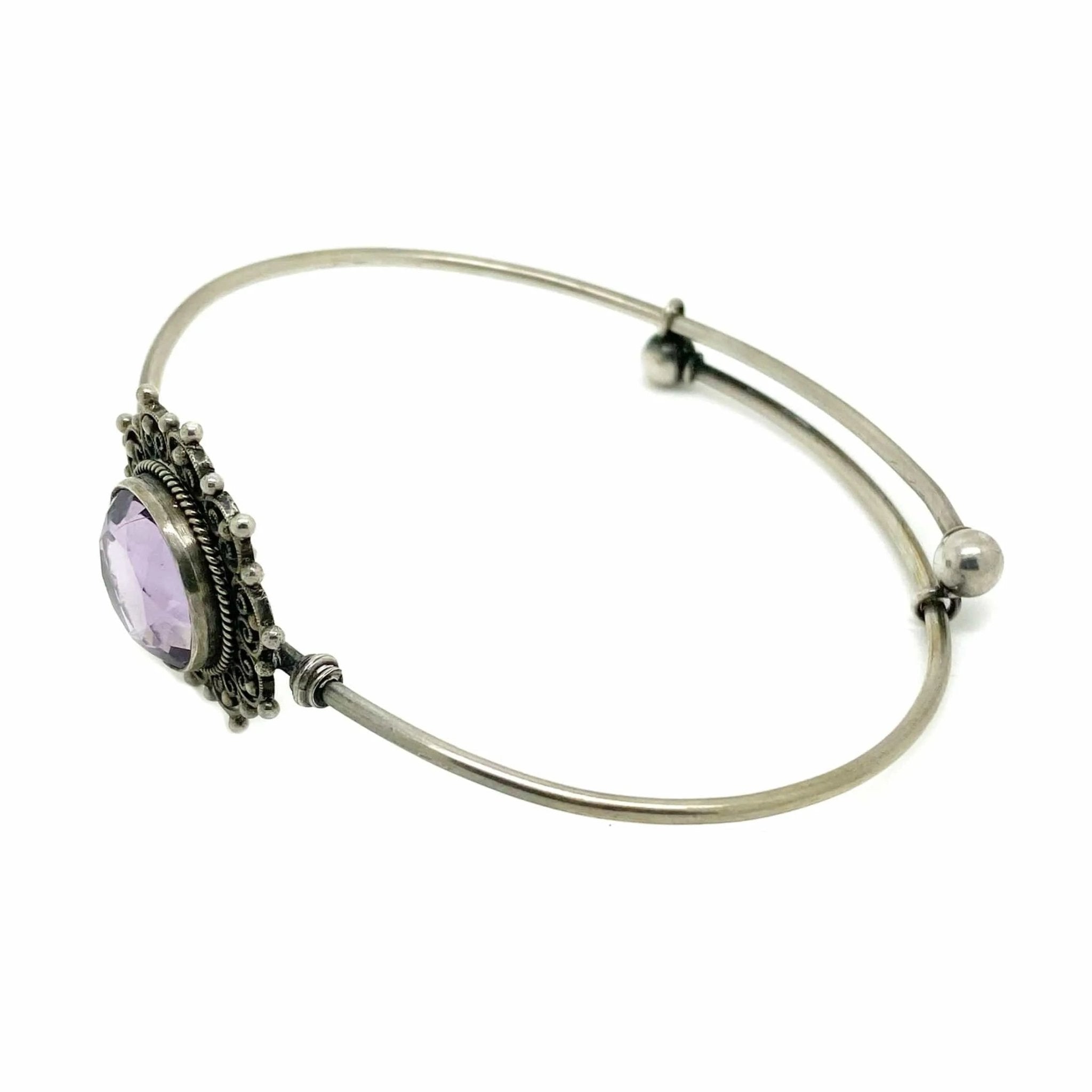 Vintage Amethyst Silver Bangle Bracelet, view 2