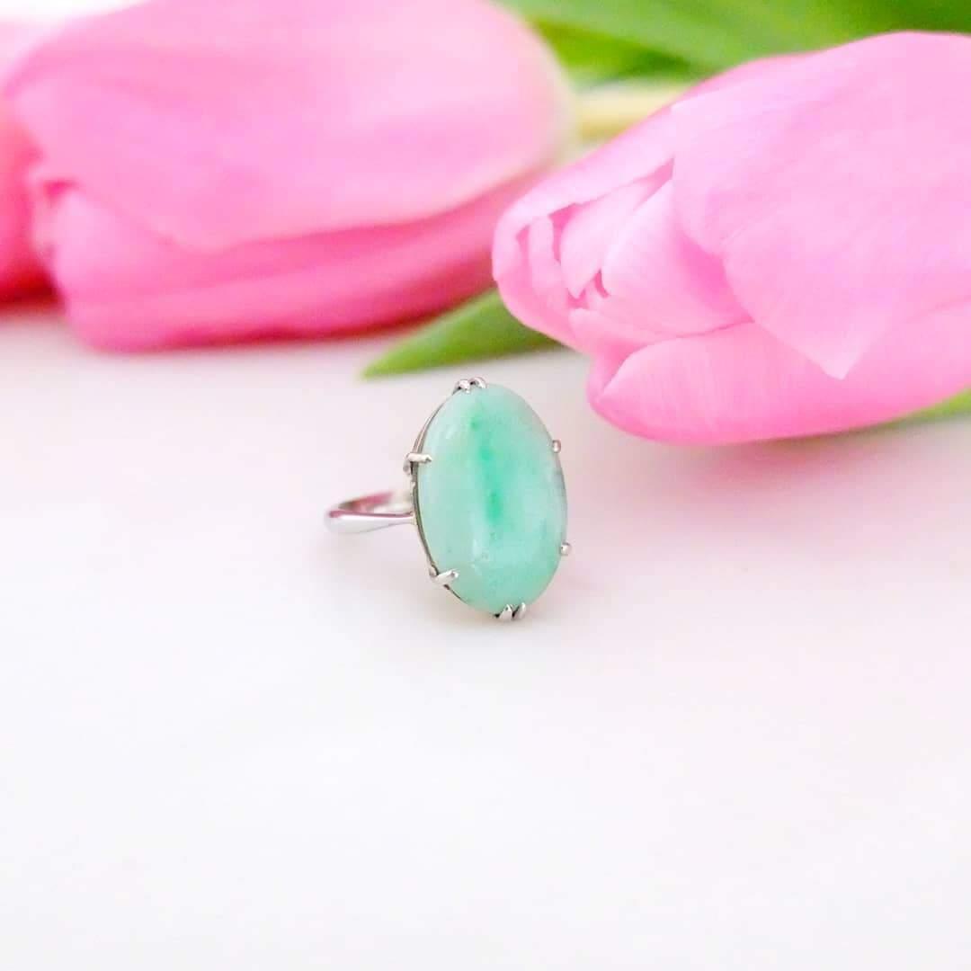 Anillo Vintage Art Déco de Oro Blanco de 18k con Jade, view 3