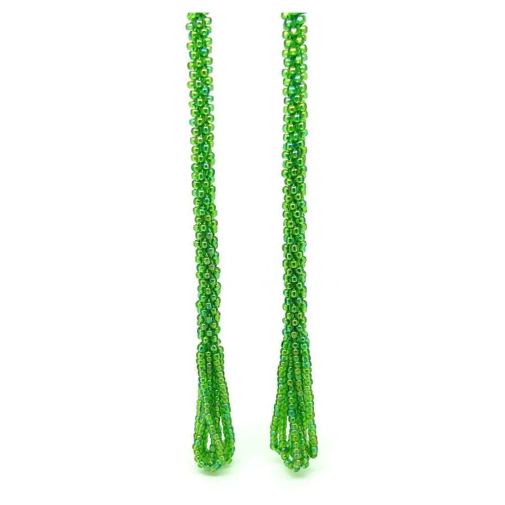 Vintage Art Deco 1920s Green Beaded Sautoir Lariat Necklace