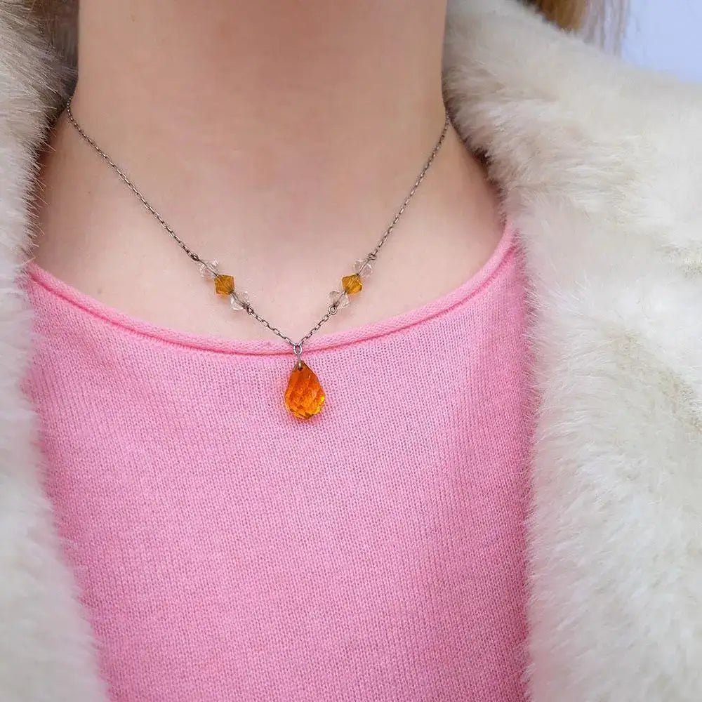 Vintage Art Deco 1930s Amber Glass Necklace, view 2