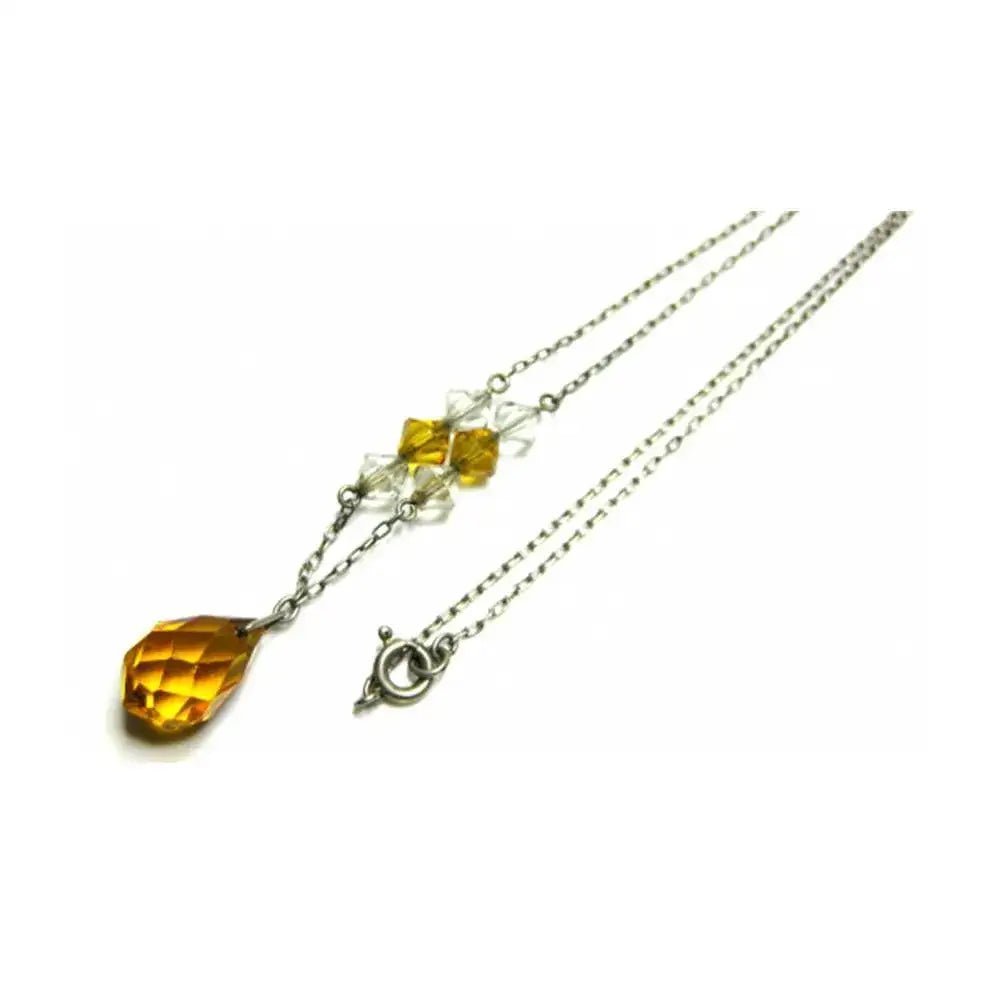 Vintage Art Deco 1930s Amber Glass Necklace, view 4