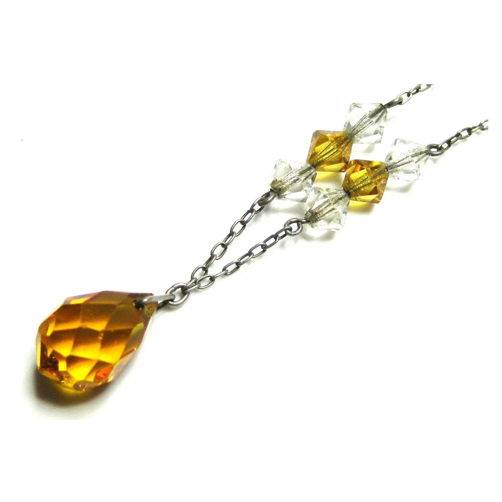 Vintage Art Deco 1930s Amber Glass Necklace, view 3