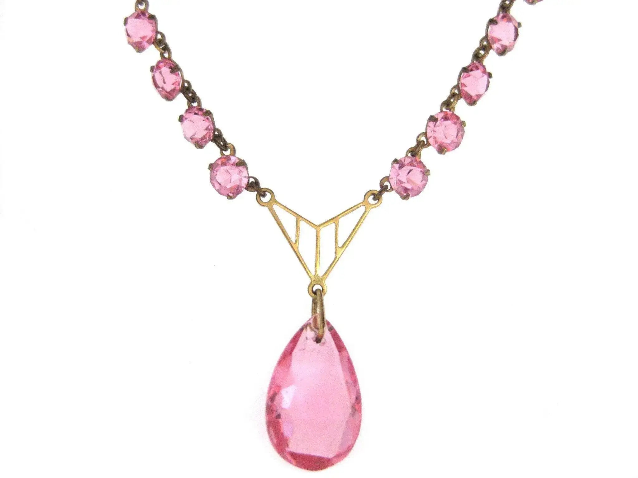 Vintage Art Deco 1930s Pink Pear Drop Necklace, view 5