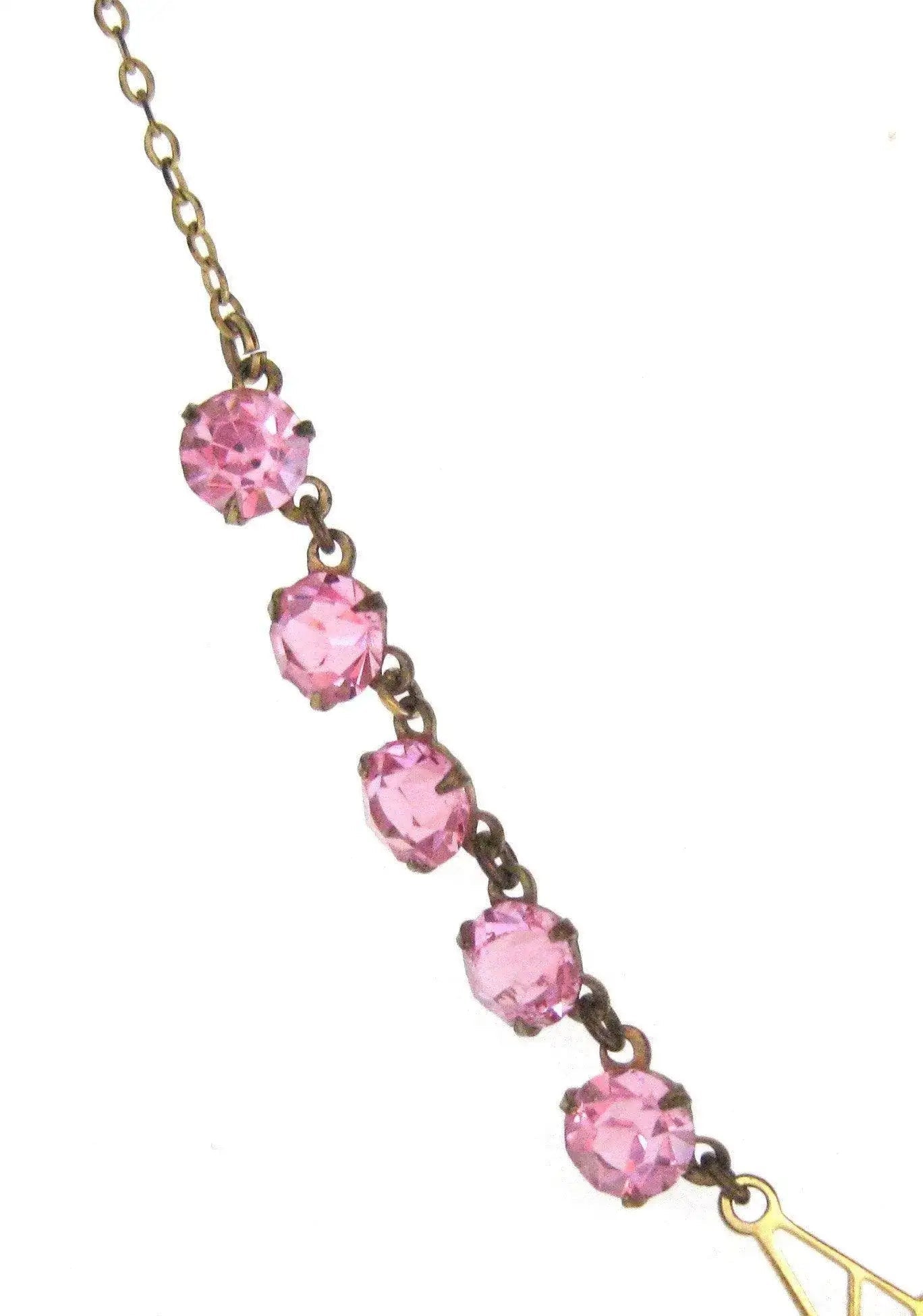 Vintage Art Deco 1930s Pink Pear Drop Necklace, view 6