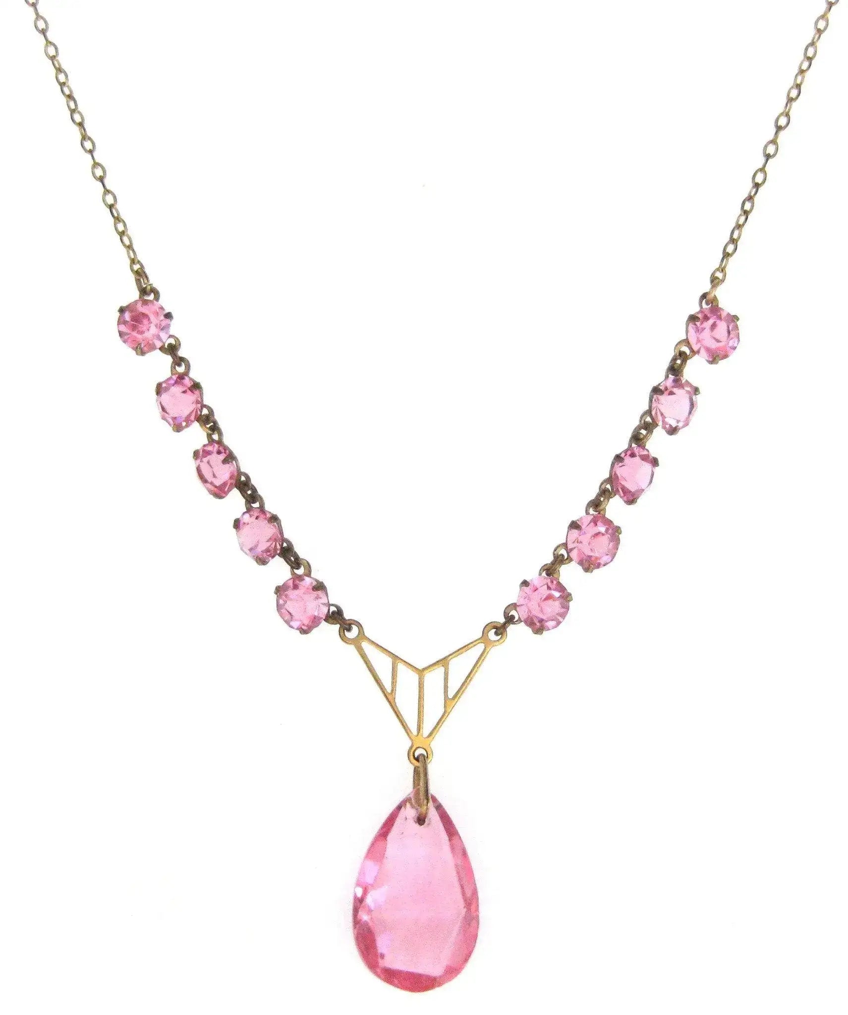 Vintage Art Deco 1930s Pink Pear Drop Necklace