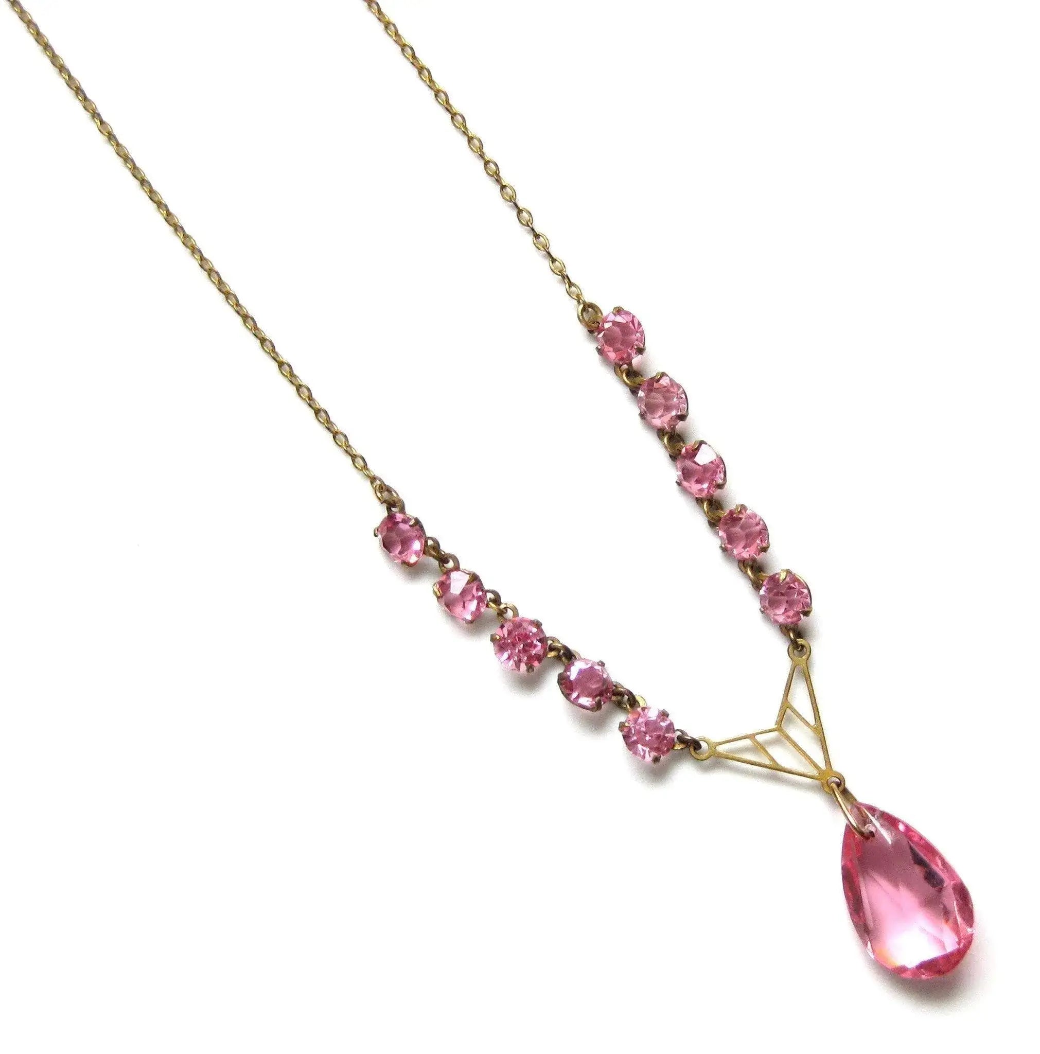 Vintage Art Deco 1930s Pink Pear Drop Necklace, view 7