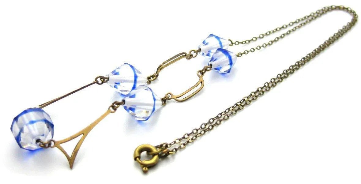Collar Art Déco vintage de cristal azul, view 4