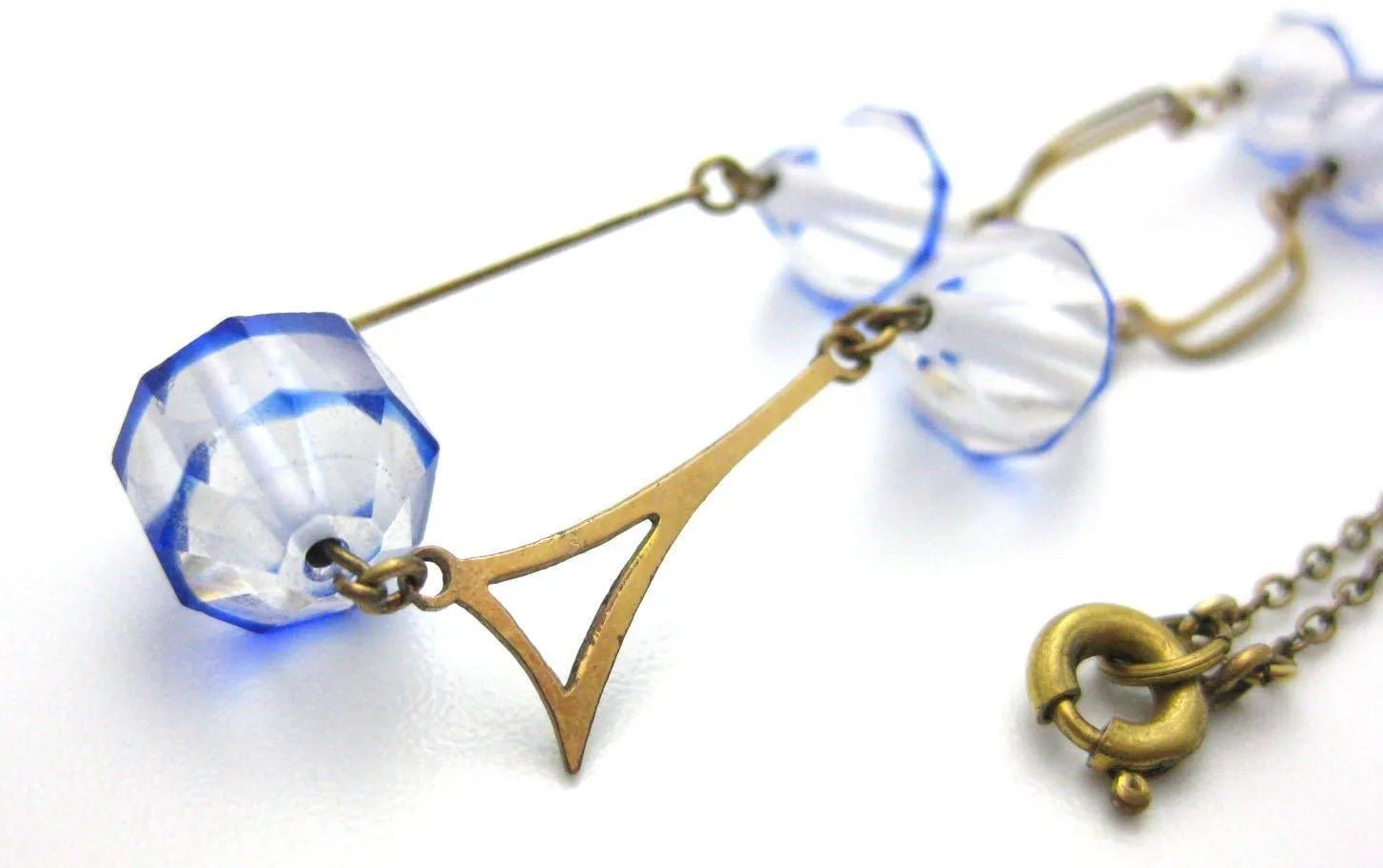 Collar Art Déco vintage de cristal azul, view 3