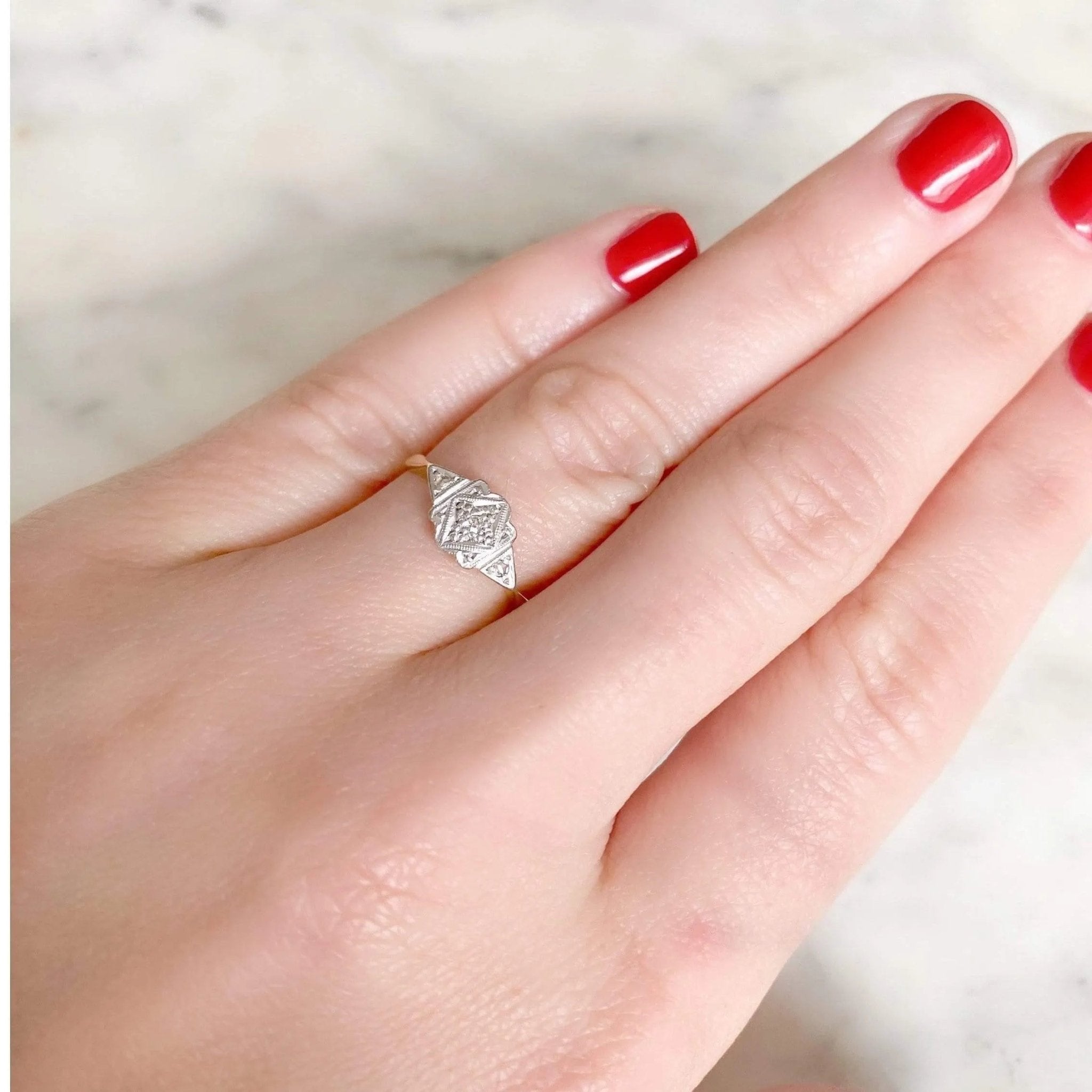 Vintage Art Deco Diamond 1930s Platinum 18ct Gold Ring, view 2