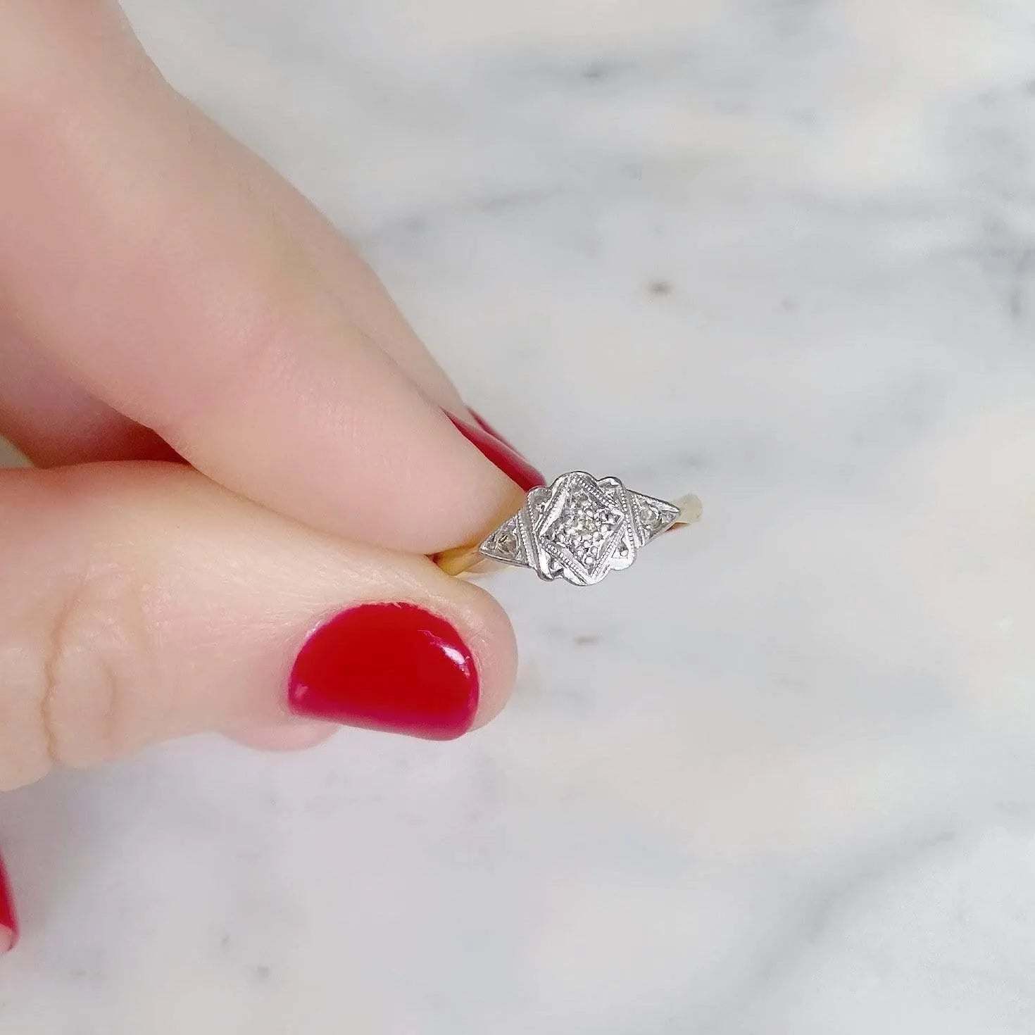 Vintage Art Deco Diamond 1930s Platinum 18ct Gold Ring, view 4