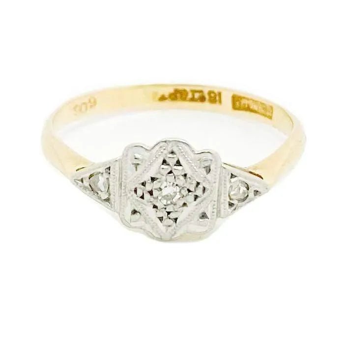 Vintage Art Deco Diamond 1930s Platinum 18ct Gold Ring, view 5