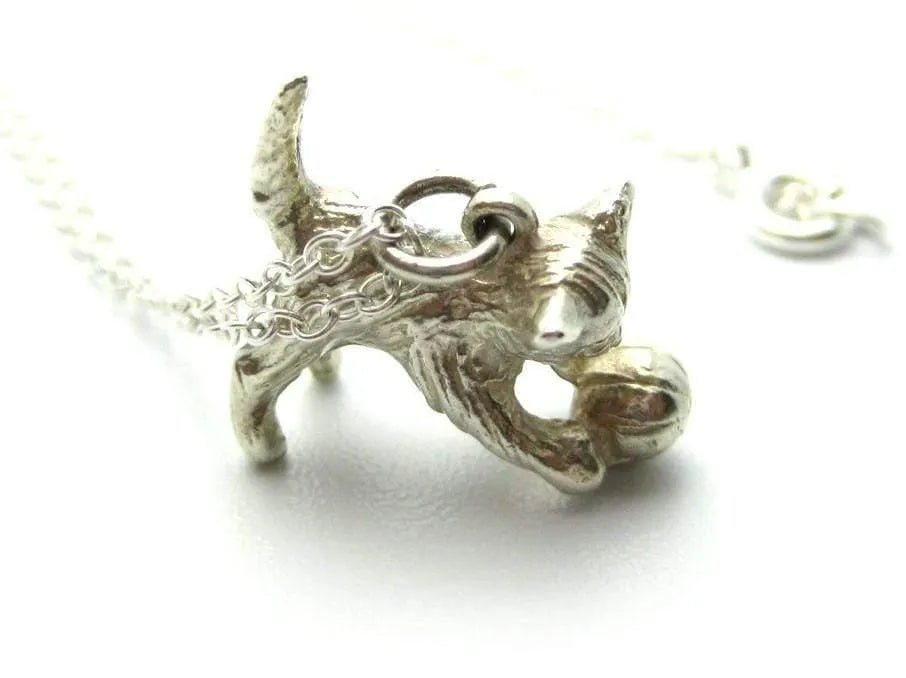 Vintage Cat and Ball Charm Necklace, view 2